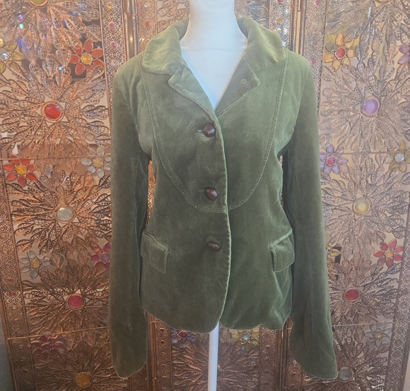 J. Crew Velvet 100% Cotton Green Blazer Jacket Womens Size Medium - Picture 1 of 7